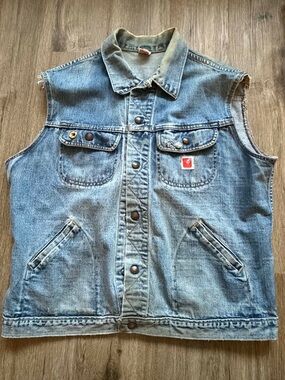 Vintage GwG Light Blue Denim Men's Vest customized Harley Davidson print